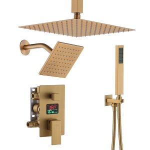 CASAINC Dual Heads 12 Inch Ceiling Mounted Square Shower Head Shower System with Handheld Shower Digital Display Shower - 1 of 4