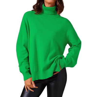 INSPIRE CHIC Women's Mock Neck Pullover Drop Shoulder Long Sleeve Side Slit Sweater