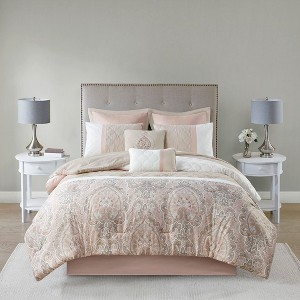 Okak Queen/King 8-Piece Diamond Quilted Printed Damask Bed Comforter Set,Comfortable Quilt Comforter Bedding Sets,Machine Washable - 1 of 4
