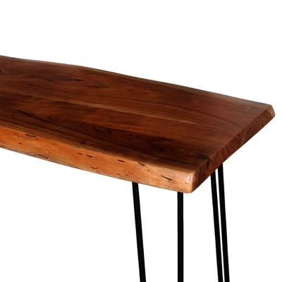 Natural Live Edge Acacia Wood and Metal Hairpin Console Table