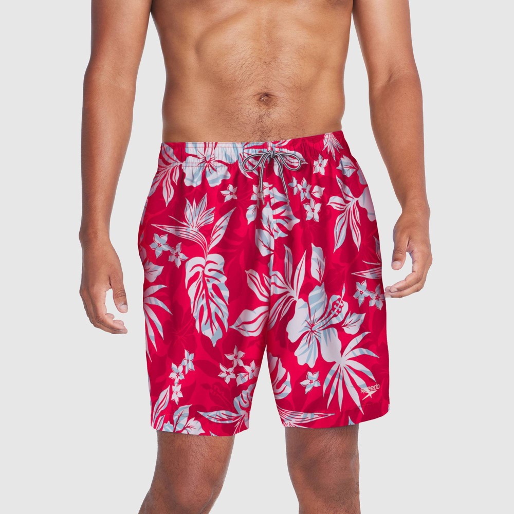 Photos - Swimwear Speedo Men's 7" Floral Print Swim Shorts - Coral Red L 