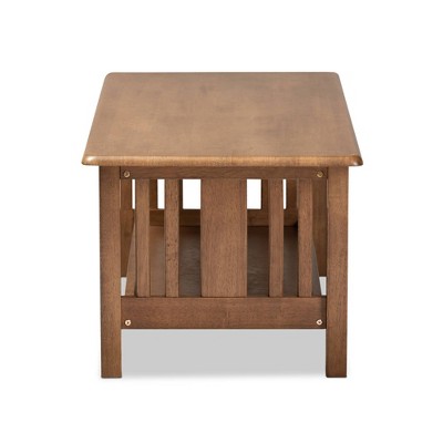 Walnut Brown Rectangular Wood Coffee Table with Lower Shelf