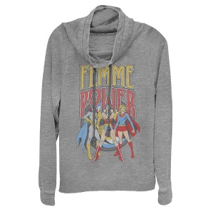 Juniors Womens Justice League Femme Power Heroines Cowl Neck Sweatshirt - 1 of 3
