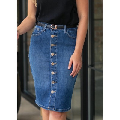 Inherit Zana Front Button Denim Midi Skirt