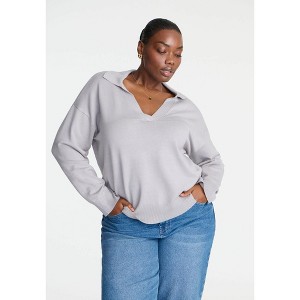 ELOQUII Elements Women's Plus Size V-Neck Collared Sweater - 1 of 2
