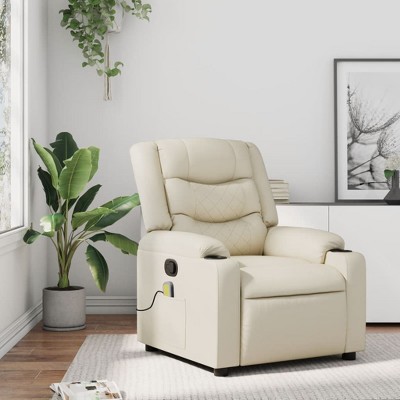 vidaXL Cream Faux Leather Massage Recliner Chair - Manual Reclining Armchair With Vibration Massage & Cup Holders For Living Room, Lounge