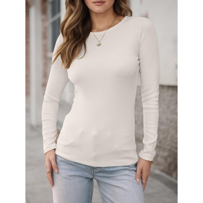 Women's Long Sleeve Knit Shirts Tops Soft Crewneck Blouse Stretch Fitted Fall Business Casual Y2K Outfits