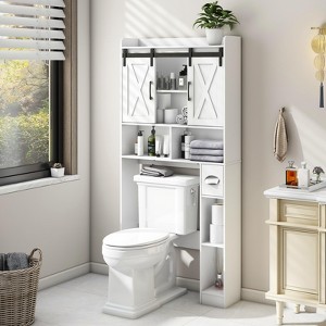 Over The Toilet Storage Cabinet with Sliding Door & Toilet Paper Holder Stand - 1 of 4