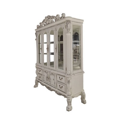 Bone White Lighted China Cabinet with Glass Shelves
