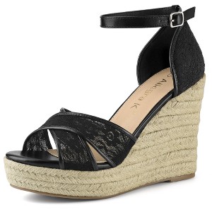 Allegra K Women's Ankle Strap Espadrille Wedge Heel Sandals - 1 of 4