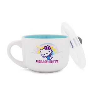 Silver Buffalo Sanrio Hello Kitty Clouds Ceramic Soup Mug With Vented Lid | Holds 24 Ounces - 1 of 4