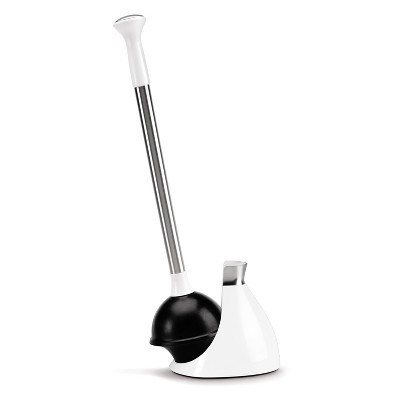 White and Stainless Steel Toilet Plunger with Flange