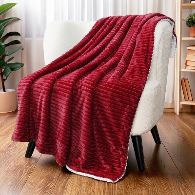 Wine Red Reversible Sherpa Fleece Throw Blanket