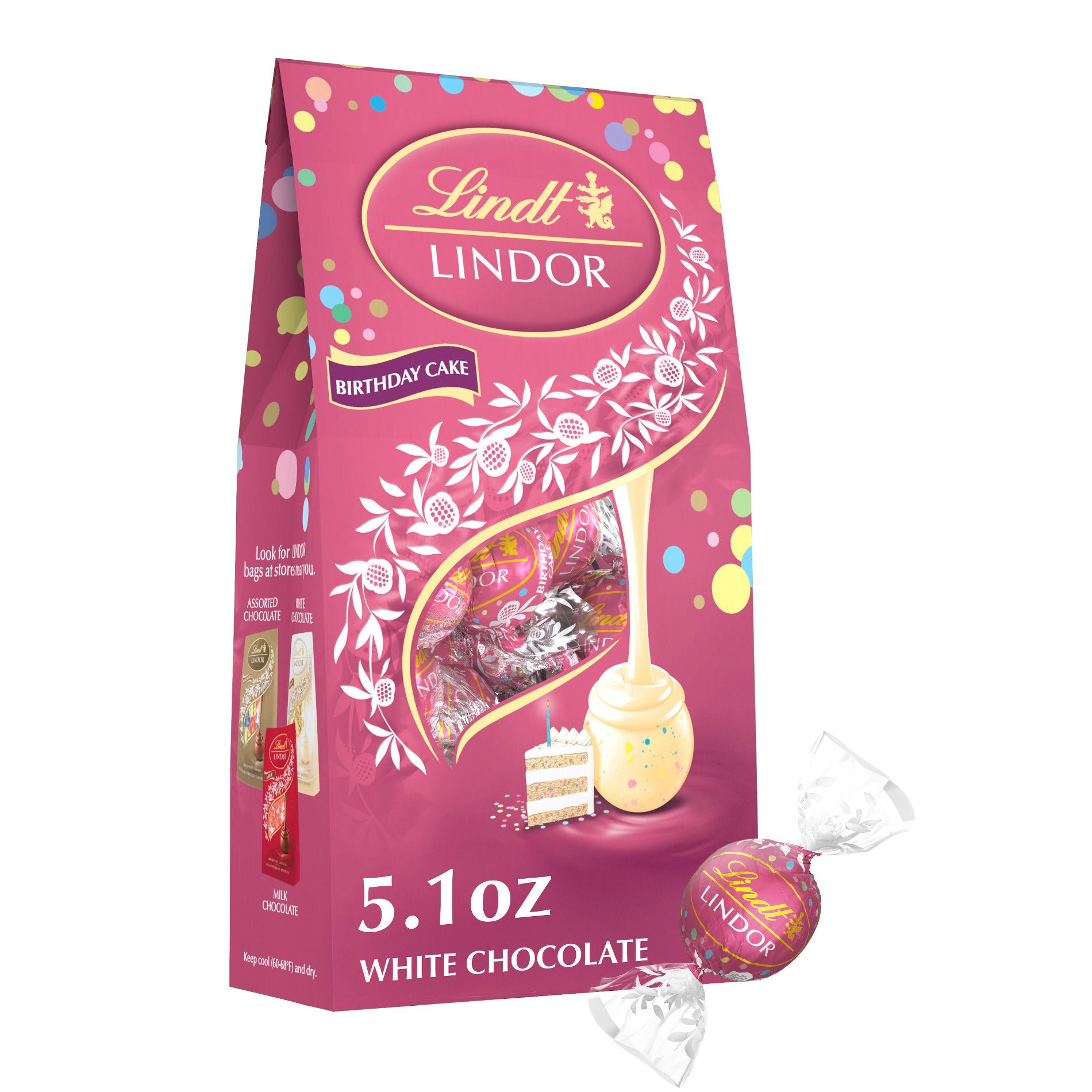 Lindt LINDOR Birthday Cake White Chocolate Candy Truffles Bag - 5.1oz
