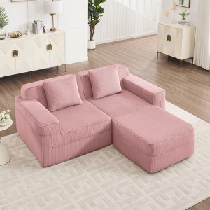 RISOKEYS Modular 2 Seat L Shape Sectional Boneless Sofa - Cloud Sectional Corduroy Couch with Deep Seat, Pillows & 1 Movable Ottoman - 1 of 4