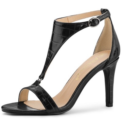 Allegra K Women's T Strap Open Toe Faux Animal Pattern Stiletto High Heel Sandals