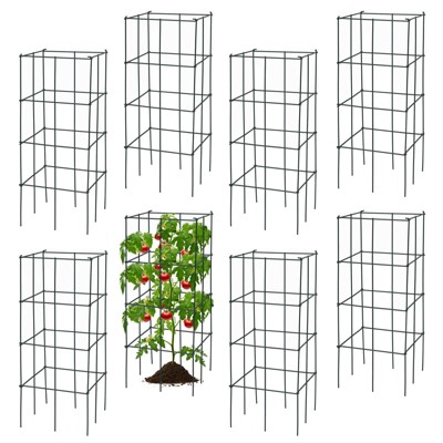 Tangkula 8 Pack Folding Tomato Cages 39" Tall Square Plant Support Cage for Garden Climbing Plants Flowers Fruits Heavy Duty Vegetable Trellis