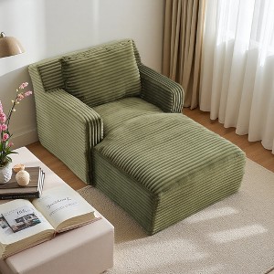 Corduroy Modern Chaise Chair with High-Density Foam and Pocket Spring - 1 of 2