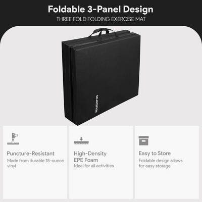 Black High-Density Vinyl 6 Ft x 2 Ft Folding Exercise Mat