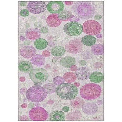 Pink Mauve And Green Geometric Washable Indoor Outdoor Area Rug