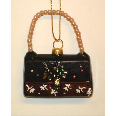 Kurt S. Adler Fashion Avenue Black Glass & Pearl Stylish Lady Purse Handbag Christmas Ornament