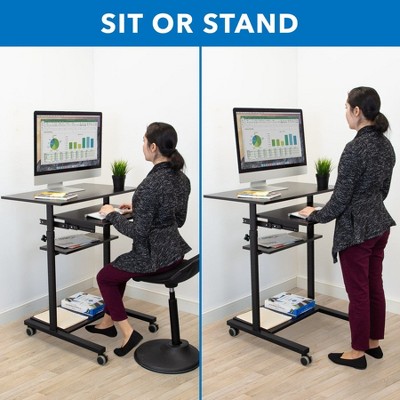 Adjustable 32" Black Wood Mobile Sit/Stand Desk with Keyboard Tray