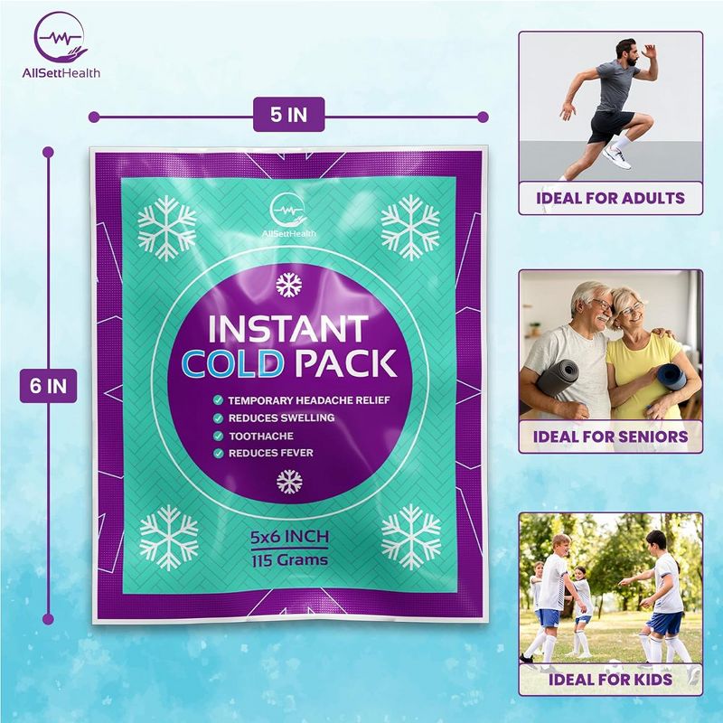 Allsett Health 25 Packs Instant Ice Cold Pack (6” x 5”) - Disposable Instant Ice Packs for Injuries | Cold Compress Ice Pack for Pain Relief, Green, 4 of 7