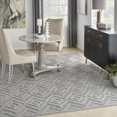 Silver Grey Diamond Flatweave Indoor Outdoor Area Rug 7' x 10'