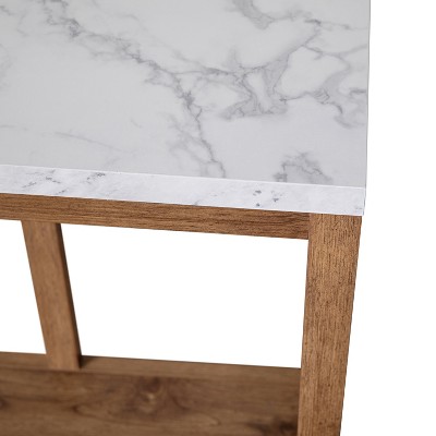 Farmhouse Marble and Warm Oak 2-Tier Console Table with Storage