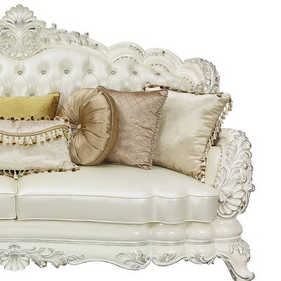 Adara White Tufted Camelback Sofa with Nailhead Trim