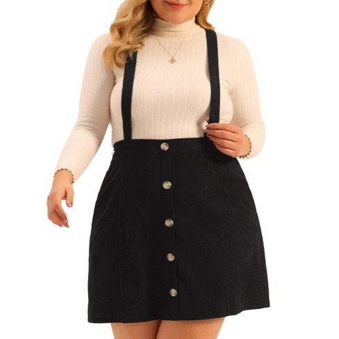 Agnes Orinda Women s Plus Size Corduroy Suspender Elastic Back A Line Mini Skirt Black 2X