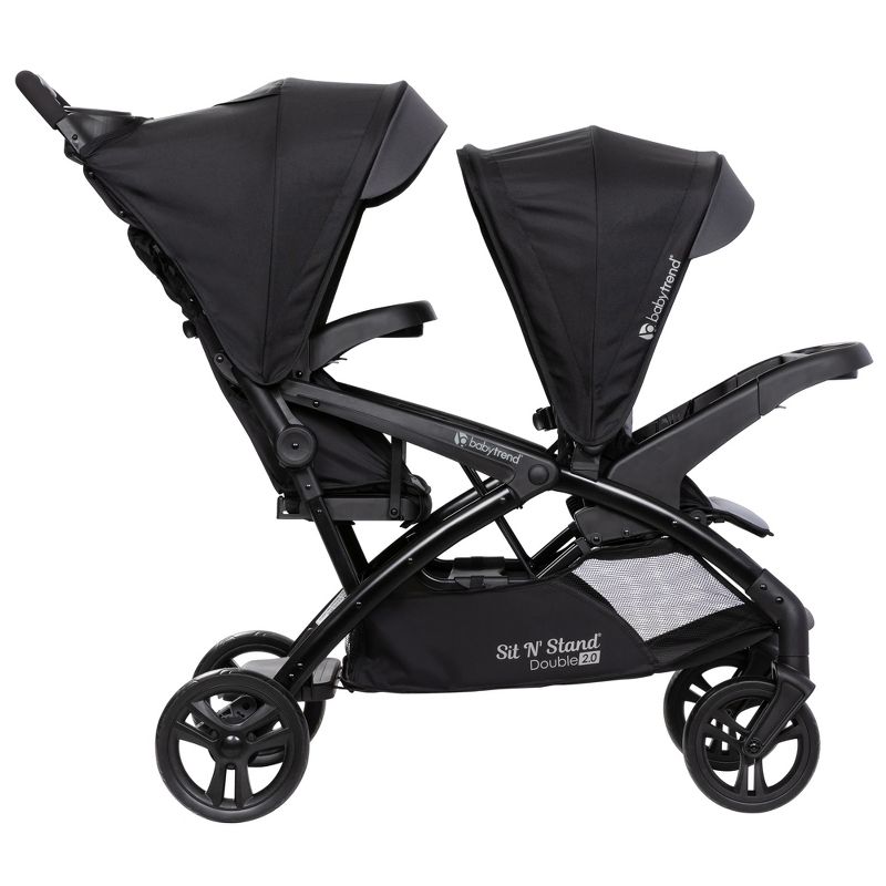 Baby Trend Sit N' Stand Double Stroller 2.0 DLX with 5 Point Safety Harness, Canopy, Extra Basket, 2 Cup Holders & Covered Compartment, Stormy, 2 of 7