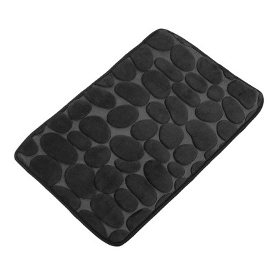 Unique Bargains Cobblestone Pattern Bathroom Rugs Polyester Bath Mat Machine Washable Black 23.62"x15.75"