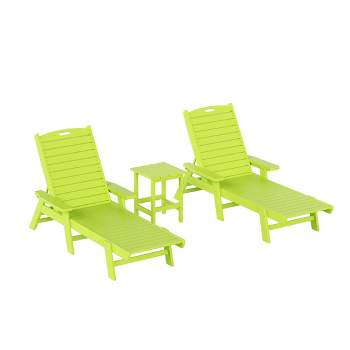 WestinTrends 3 Pieces Set Poly Adirondack Outdoor Chaise Lounges with Side Table