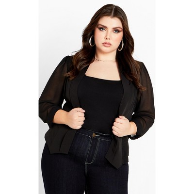 Women's Plus Size Drapey Sheer Chiffon Blazer Jacket - black | CITY CHIC