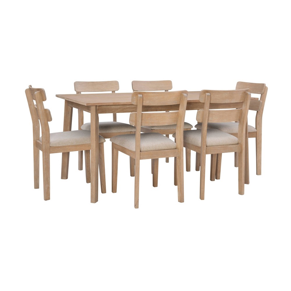 Photos - Dining Table 7pc Darden Slat Back Upholstered Dining Set Natural - Powell