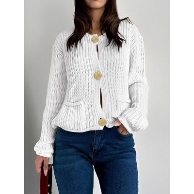 Womens Sweater Cardigan Long Sleeve Round Neck Button Front Casual Cardigan Sweater Tops