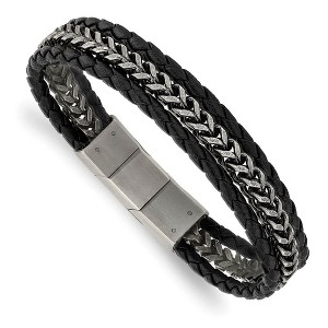 Black Bow Jewelry Stainless Steel Black or Brown Leather Strand Bracelet, 7.75-8.25 Inch - 1 of 4
