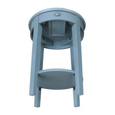 Ocean Blue Round Wooden Accent Table with Storage