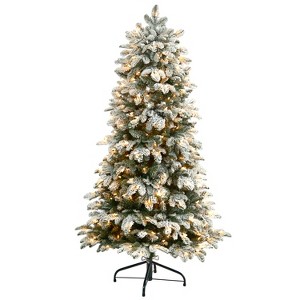 5ft. Flocked Fir Artificial Christmas Tree with 350 Warm White Lights & 1247 Branches – Winter Wonderland Holiday X-Mas Tree - 1 of 4