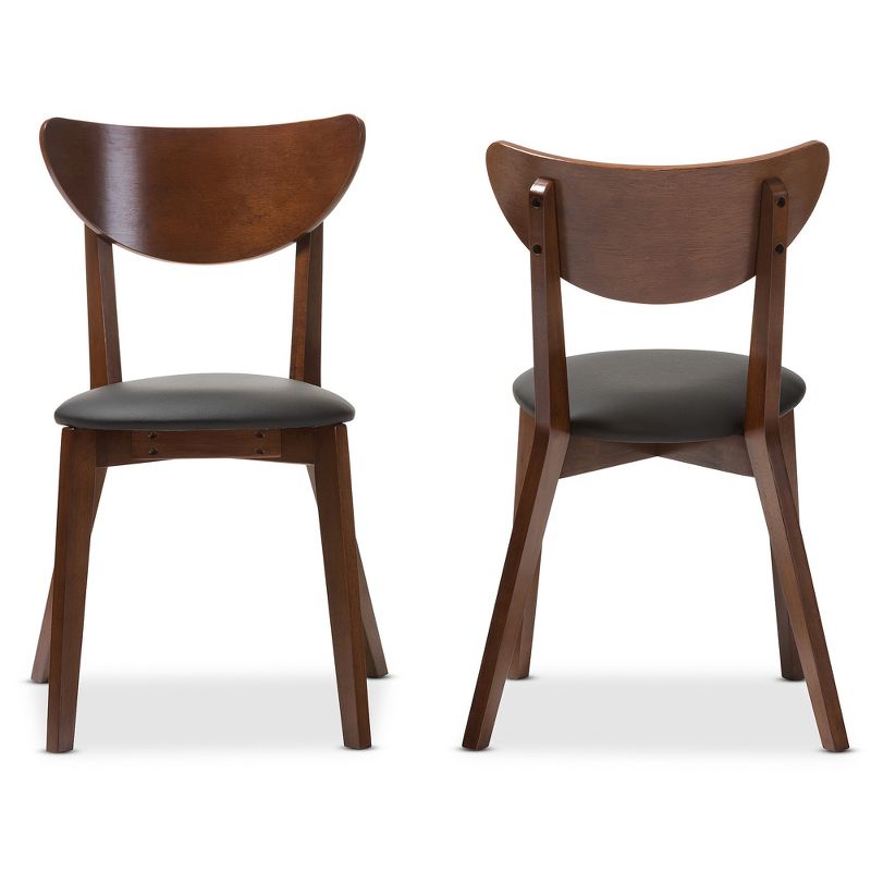 Set of 2 Sumner Mid - Century Faux Leather Dining Chairs - Black, "Walnut" Brown - Baxton Studio, 3 of 7