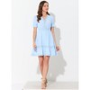 INSPIRE CHIC Women's V Neck Smocked Elastic Waist Short Sleeve Boho Crochet Trim Mini Dress - 3 of 4