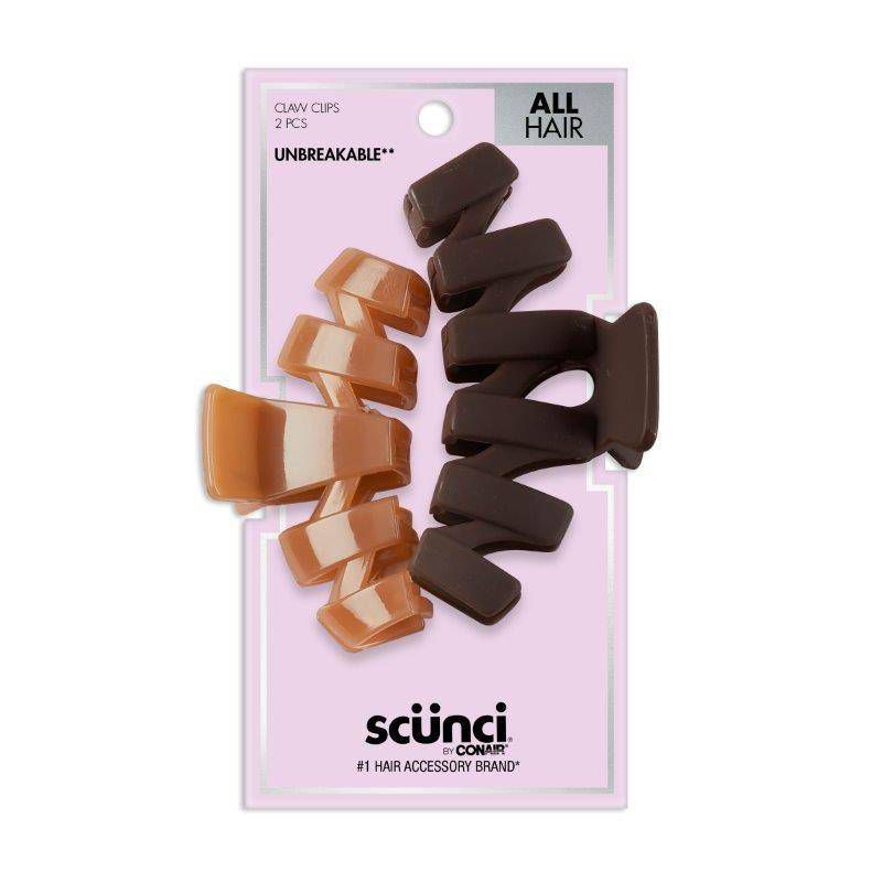 sc&#252;nci Unbreakable Zigzag Plastic Claw Clips - Mixed Finish - Brown/Light Brown - All Hair - 2pcs, 1 of 7