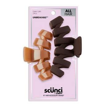scünci Unbreakable Zigzag Plastic Claw Clips - Mixed Finish - Brown/Light Brown - All Hair - 2pcs