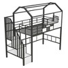 Sapphtopaz Twin Size Loft Bed with Roof & Window Metal Kids Bed Frame with Guardrail & Stairs,Space-Saving Loft Bed with Storage Box for Kids - 4 of 4