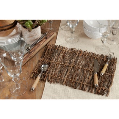 Natural Coconut Stick Twig Design Placemats, Set of 4