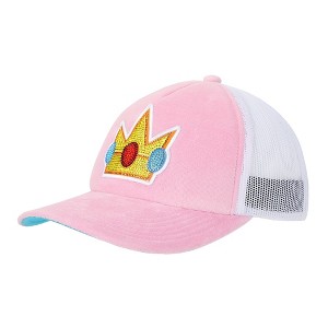 Super Mario Bros Princess Peach Rhinestone Crown Pink Trucker Hat-OSFA - 1 of 4