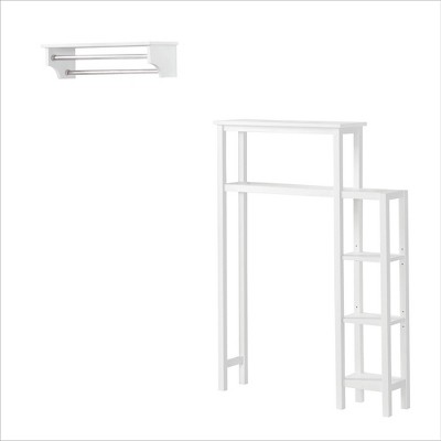 Dover Over the Toilet Organizer with Side Shelving Bathroom Shelf and Two Towel Rods White - Alaterre Furniture