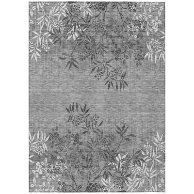 Gray Charcoal And Ivory Floral Washable Indoor Outdoor Area Rug