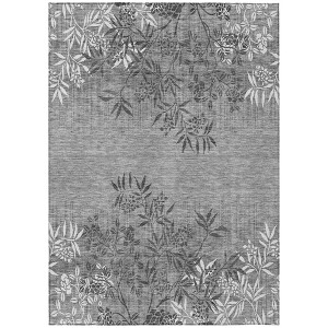 Gray Charcoal And Ivory Floral Washable Indoor Outdoor Area Rug - 1 of 4